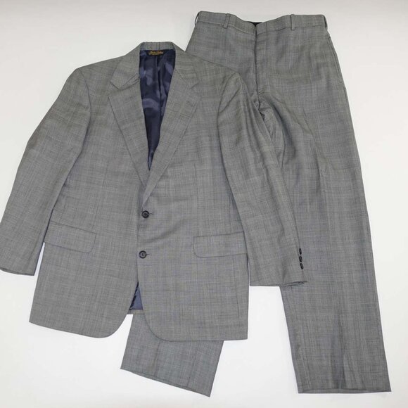 Brooks Brothers Men's 2 Button Suit Size 40 Regular 32 x 30.5 Gray Plaid Wool R
